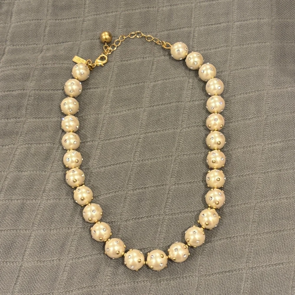 NWOT Kate Spade Pearl Crystal Necklace Adjustable Gold Accents